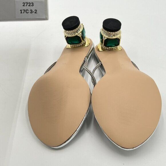 Silver Crystal Mid Heel Sandals Casual Flip Flops Open Toe Daily Wearing Slipper - Picture 7 of 8